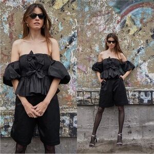 NWT Hunter Bell Anthropologie Black Preston Short Wide Leg High Waist Size 6